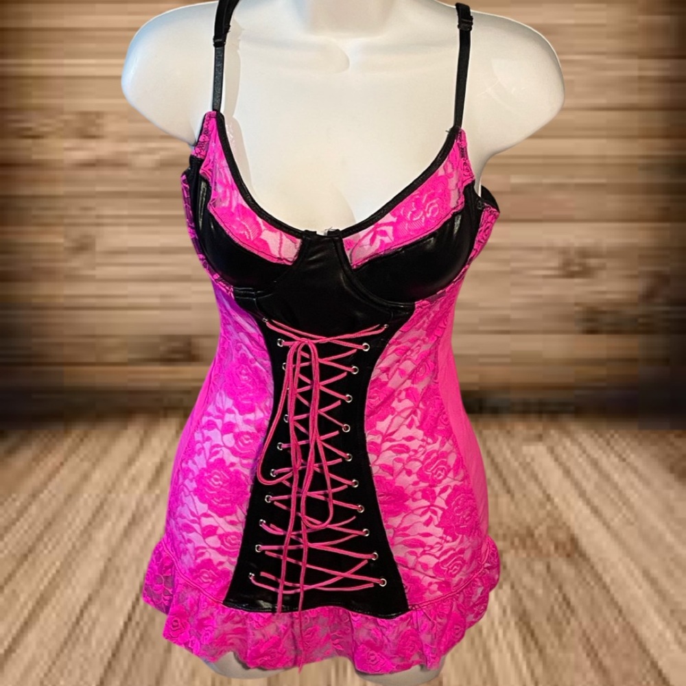 Seven ‘til Midnight Pink Lingerie Women Medium Black Corset Front Negligée